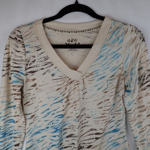 Mudd Vintage Shirt Womens Medium Long Sleeve Brown Blue Tan Animal Print Y2K 90s - Picture 9 of 11